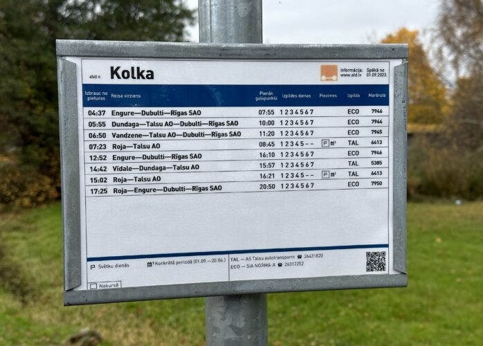 Kolkas autobusu saraksts 2024.gadā